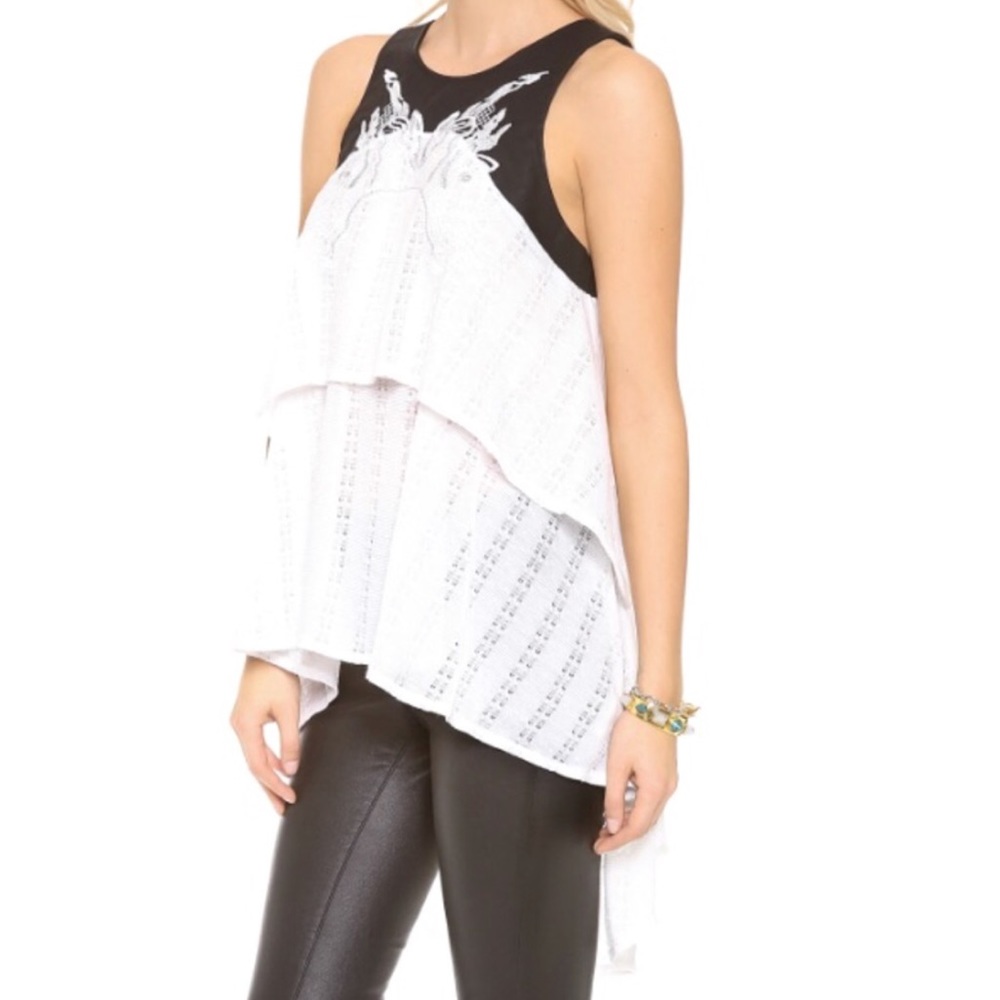 FP black leather with white embroidery, high-low